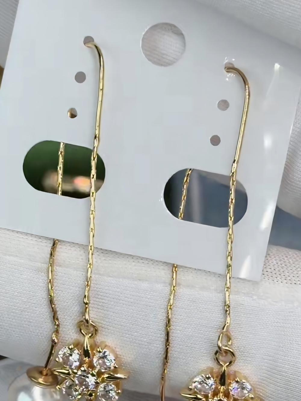 Gold Floral Crystal Drop Earrings by